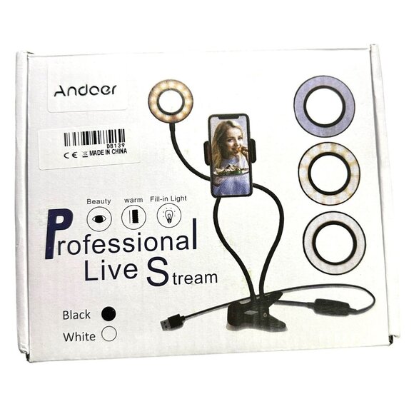 Andoer Professional Live Stream LED Ring Light Phone Holder 3 Light Settings NIB - Picture 1 of 4